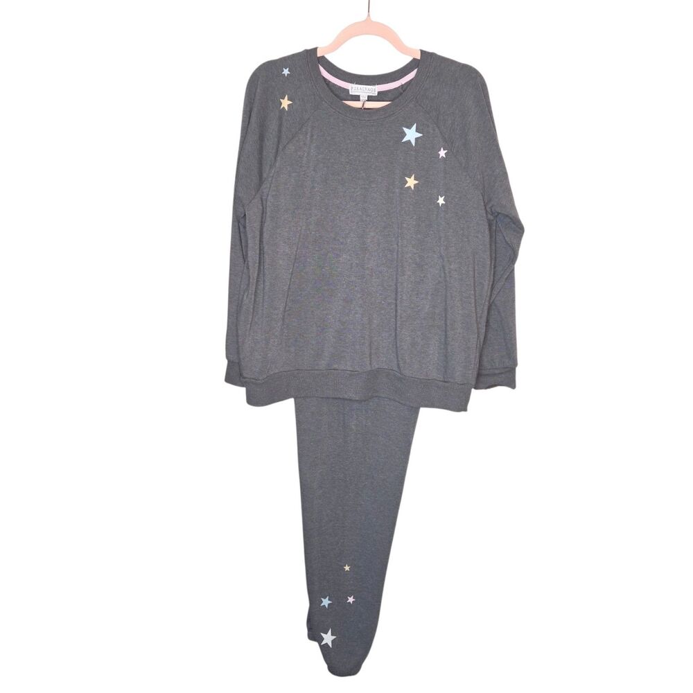 ​P.J. Salvage Women's XL Pastel Star Lounge Set - 2pc Charcoal Gray